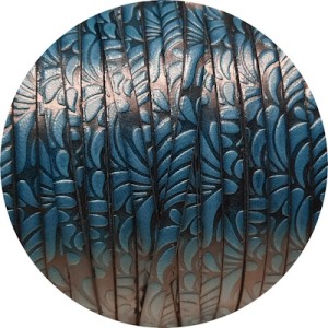 Cuir plat de 5mm fantaisie avec relief floral bleu atoll en vente au cm
