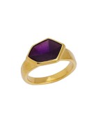 Bague fermée avec émail violet en métal couleur or