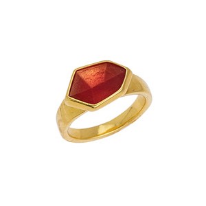 Bague fermée avec émail rouge en métal couleur or