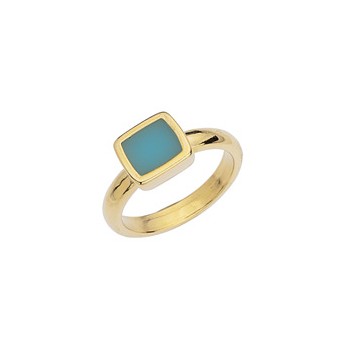 Bague anneau fermé avec carré émaillé turquoise en métal couleur