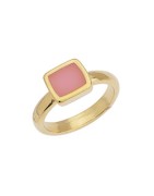 Bague anneau fermé avec carré émaillé rose opaque et couleur or