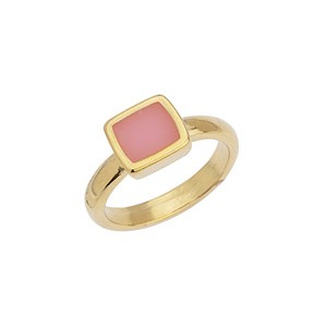 Bague anneau fermé avec carré émaillé rose opaque et couleur or