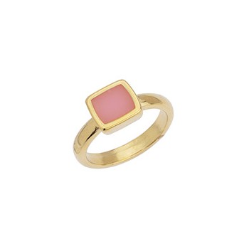 Bague anneau fermé avec carré émaillé rose opaque et couleur or