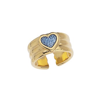 Bague avec cœur en émail paillettes bleues en métal couleur or