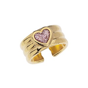 Bague anneau large avec émail paillettes roses en métal couleur or