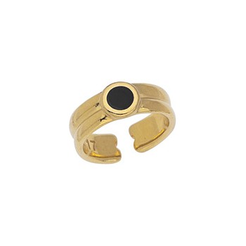 Bague avec rond en émail noir en métal couleur or