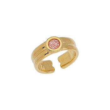 Bague avec rond en émail paillettes corail en métal couleur or