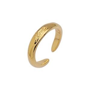 Bague anneau lisse marqué love en étain couleur or
