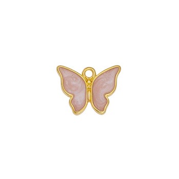 Pendentif papillon émaillé vieux rose nacré