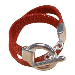 Superbe bracelet double tour en kit avec de la bride rouge cerise