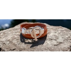 Bracelet double tour en kit avec du cuir orange de 10mm à billes