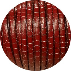 Cuir plat de 5mm fantaisie croco rouge avec du doré, en vente au cm