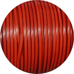 Cordon de cuir plat 3mm de couleur rouge corail-vente au cm