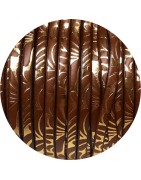 Cuir plat 5mm avec relief floral cognac et de la feuille dorée en vente au cm