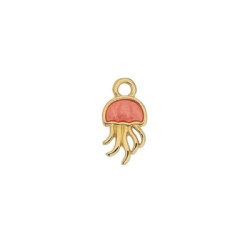 Pendentif pieuvre émaillée rose corail en métal couleur or