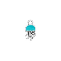 Pendentif pieuvre émaillée aqua en métal placage argent