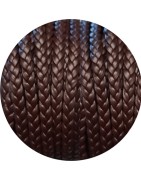 Cordon de cuir plat tresse 5mm marron foncé version 2 en vente au cm