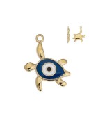 Pendentif tortue émaillée marine œil blanc en métal couleur or