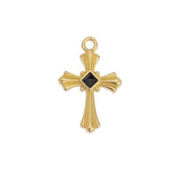 Pendentif croix émaillée noir en métal couleur or