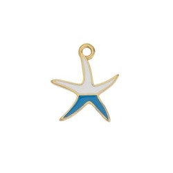 Pendentif étoile de mer émaillée blanc bleu en métal couleur or