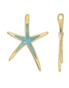 Pendant étoile de mer émaillée turquoise nacré en métal couleur or