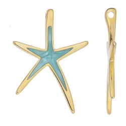 Pendant étoile de mer émaillée turquoise nacré en métal couleur or