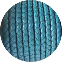 Cordon de cuir rond tressé de 5mm turquoise en vente au cm Cordon de cuir rond tressé de 5mm turquoise en vente au cm