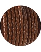 Cordon de cuir rond tressé de 5mm marron en vente au cm