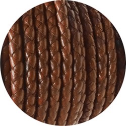 Cordon de cuir rond tressé de 5mm marron en vente au cm