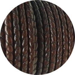 Cordon de cuir rond tressé de 5mm marron foncé en vente au cm