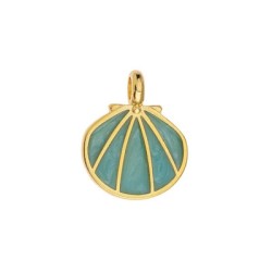 Coquille Saint-Jacques émaillée turquoise en métal couleur or