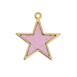 Pendant étoile en métal couleur or, émaillée glitter rose