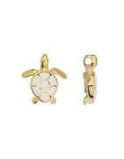 Pendentif tortue émaillée blanc en métal couleur or