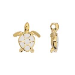 Pendentif tortue émaillée blanc en métal couleur or