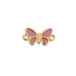 Intercalaire papillon émaillé rose de 17mm en métal couleur or Intercalaire papillon émaillé rose de 17mm en métal couleur or