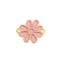 Intercalaire fleur émaillée rose de 19mm en métal couleur or