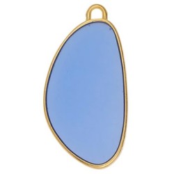 Pendant ovale en métal couleur or, émaillé bleu