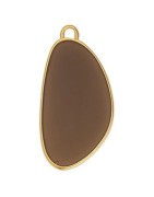 Pendant ovale en métal couleur or, émaillé marron