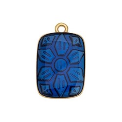 Pendant rectangle en métal couleur or, émaillé bleu Pendant rectangle en métal couleur or, émaillé bleu