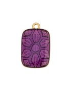 Pendant rectangle en métal couleur or, émaillé violet