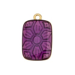 Pendant rectangle en métal couleur or, émaillé violet