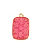 Pendant rectangle en métal couleur or, émaillé rose