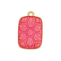 Pendant rectangle en métal couleur or, émaillé rose