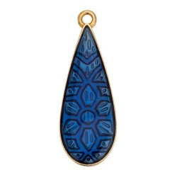 Pendant goutte en métal couleur or, émaillé bleu