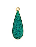 Pendant goutte en métal couleur or, émaillé vert turquoise