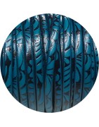 Cuir plat de 5mm avec relief floral turquoise et noir en vente au cm