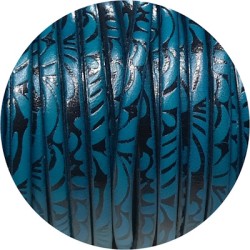 Cuir plat de 5mm avec relief floral turquoise et noir en vente au cm Cuir plat de 5mm avec relief floral turquoise et noir en vente au cm