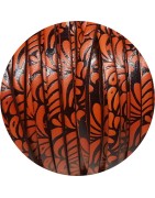 Cuir plat de 5mm avec relief floral orange et noir en vente au cm