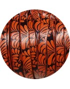 Cuir plat 10mm avec relief floral orange et de la feuille noire en vente au cm