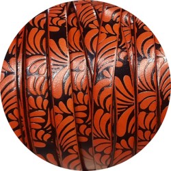 Cuir plat 10mm avec relief floral orange et de la feuille noire en vente au cm